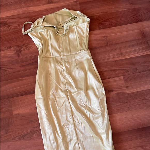 Parthea boning push up padded corset satin dress green - Picture 6 of 7